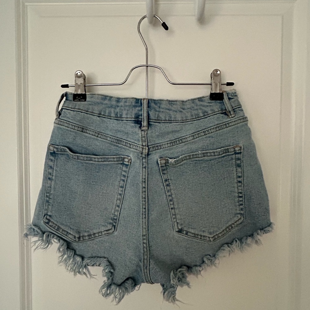 Zara Blue Jean Shorts High-Waisted Frayed Hem